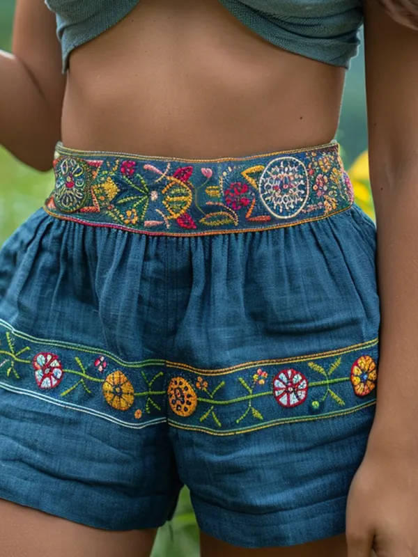 Retro Ethnic Casual Linen Shorts Style Shorts - Sunshinetip.com 