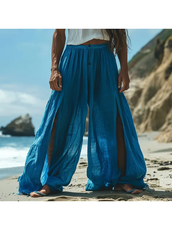Men's Casual Retro Linen Trousers Holiday Seaside Ethnic Style Elegant Long Linen Trousers - Ininrubyclub.com 
