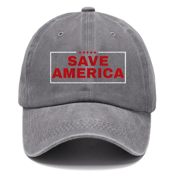 Unisex Save American Flag 4th Of July Washed Cotton Sun Hat Vintage Print Casual Cap - Wayrates.com 