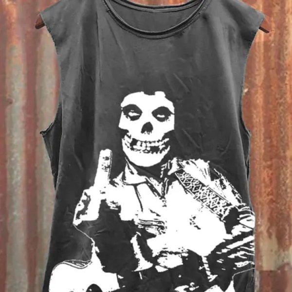Unisex Retro Rock Music Skull Print Casual Sleeveless T-Shirt - Anurvogel.com 