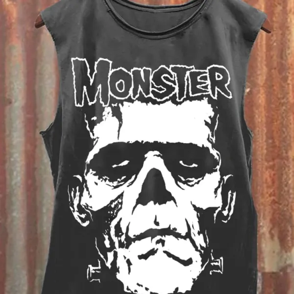 Unisex Vintage Monster Skull Print Casual Sleeveless T-Shirt - Anurvogel.com 