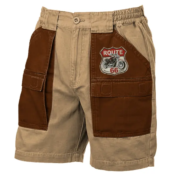 Men's Route66 Vintage Patchwork Contrasting Outdoor Training Cargo Shorts - Dozenlive.com 