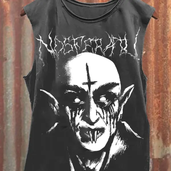 Unisex Vintage Black Metallic Zombie Print Casual Sleeveless T-Shirt - Anurvogel.com 