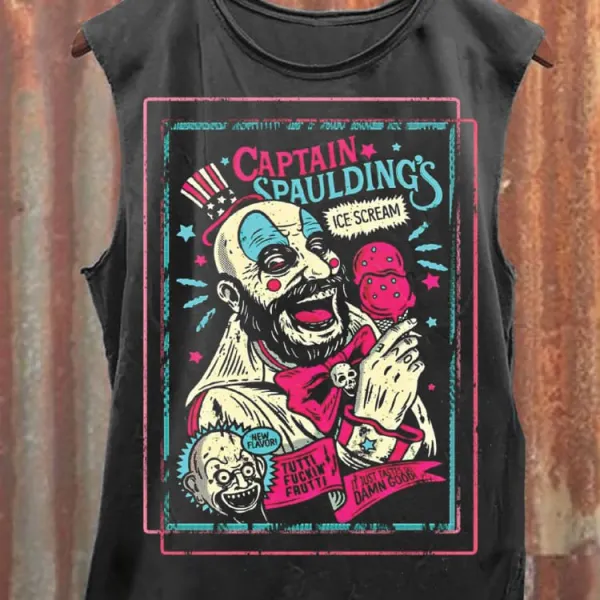 Unisex Vintage Rob Zombie Captain Spaulding Horror Clown Print Casual Sleeveless T-Shirt - Anurvogel.com 