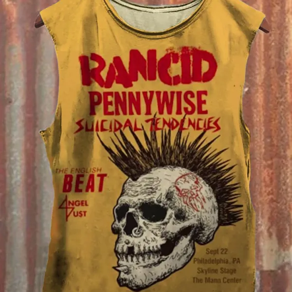 Men's Vintage Skull Print Casual Sleeveless T-Shirt - Anurvogel.com 