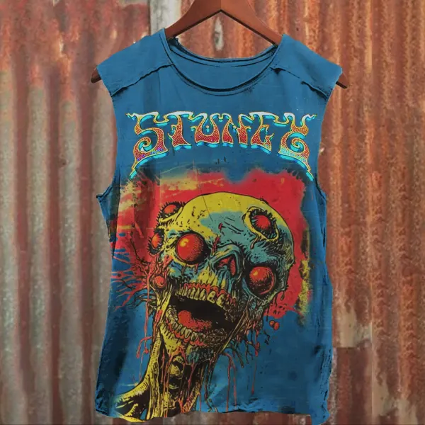 Unisex Vintage Horror Punk Skull Sleeveless Tank Top - Dozenlive.com 