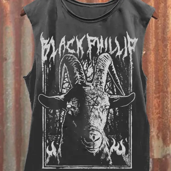 Unisex Vintage Black Metallic Horror Print Casual Sleeveless T-Shirt - Anurvogel.com 