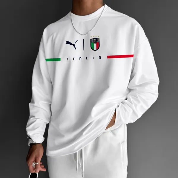 Unisex Casual Oversized Italian Print Long Sleeve T-Shirt - Wayrates.com 