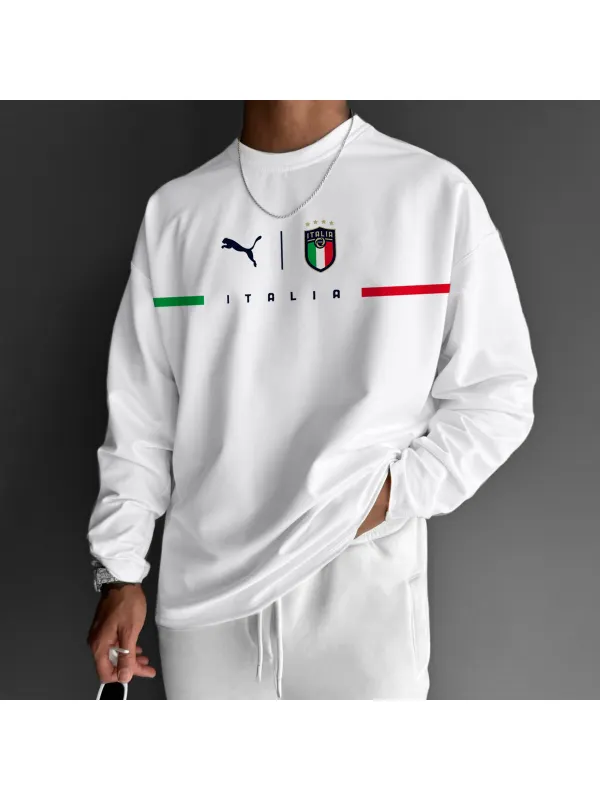 Unisex Casual Oversized Italian Print Long Sleeve T-Shirt - Anrider.com 