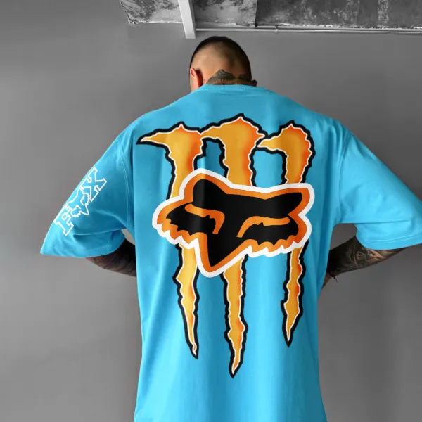 Unisex Casual Oversized Motorcycle Racing Print T-Shirt - Cotosen.com