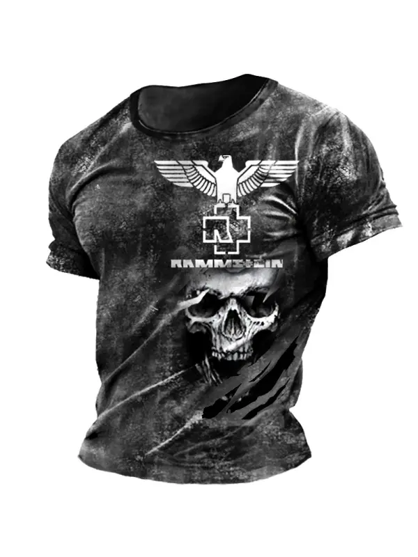 Men's Rock Band Dark Skull Rock Print Daily Short Sleeve Crew Neck T-Shirt - Ootdmw.com 