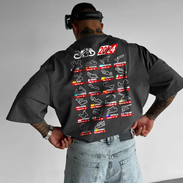 Motorcycle Race Track Printed Casual T-shirt - Spiretime.com 