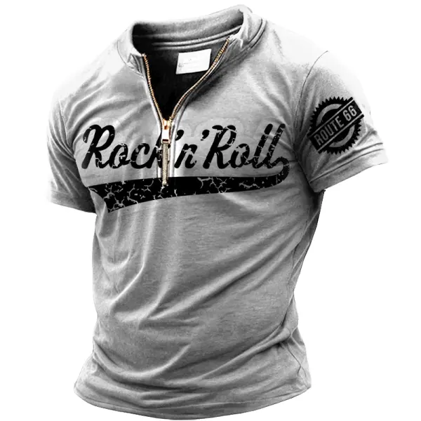 Men's Vintage Rock Route 66 Zip Road Trip Short Sleeve T-Shirt - Dozenlive.com 