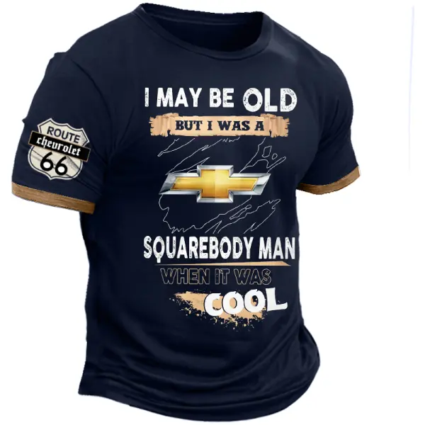 I May Be Old But I Was A Squarebody Man Men's Vintage Route 66 Road Trip Short Sleeve T-Shirt - Dozenlive.com 