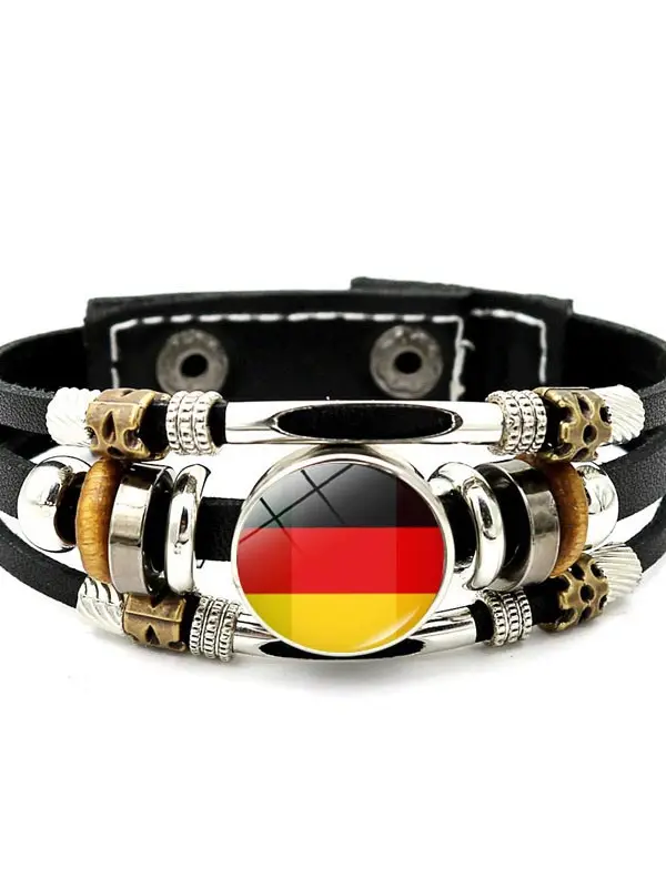 German Flag Spain Italy France Portugal Football Bracelet Fans Vintage Leather Bracelet - Menwyx.com 