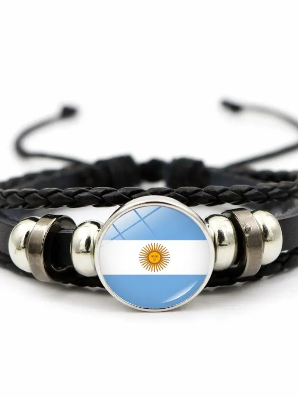 Argentina Canada United States Mexico Flag Football Leather Bracelet - Menwyx.com 