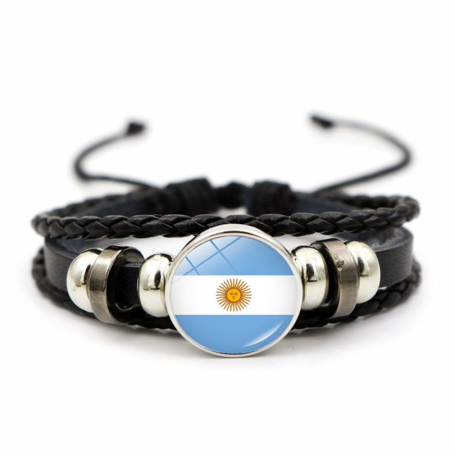 

Argentina Canada United States Mexico Flag Football Leather Bracelet