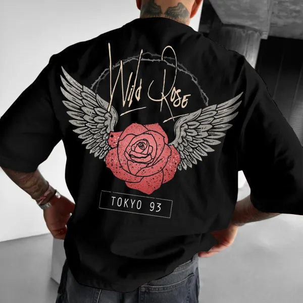 Rose Wings Print Oversized T-shirt - Spiretime.com 