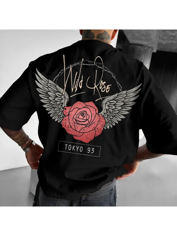 Rose Wings Print Oversized T-shirt - Wearmw.chimpone.com 
