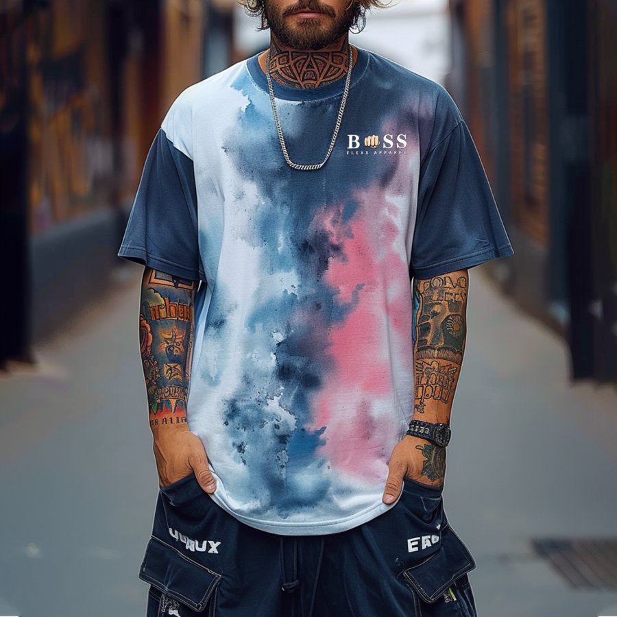 

Men's Gradient Color Print Loose Short Sleeve Oversized T-Shirt