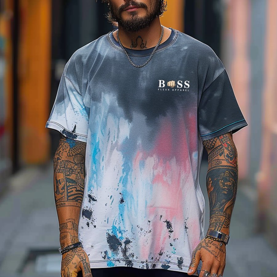 

Men's Gradient Color Print Loose Short Sleeve Oversized T-Shirt