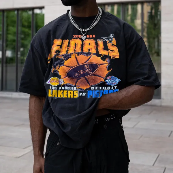 Basketball Retro Street Print T-shirt - Ootdyouth.com 