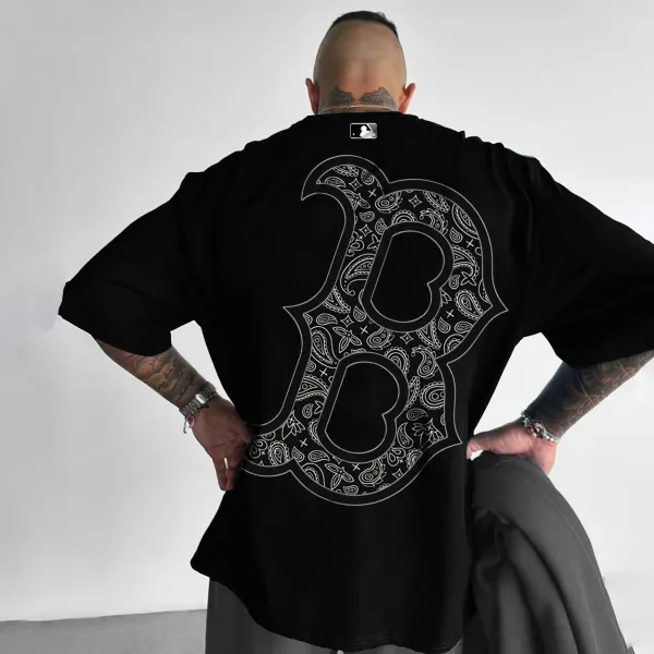 Men's Boston Baseball Print Streetwear Oversized T-Shirt - Dozenlive.com 