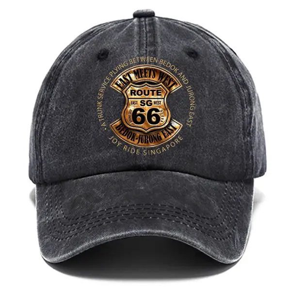 Route 66 Road Trip Print Washed Cotton Sun Hat Vintage Outdoor Casual Cap - Anurvogel.com 