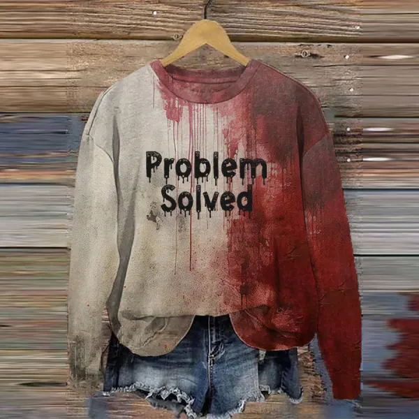 Womens Bloody Problem Solved Halloween Print Top - Nicheten.com 