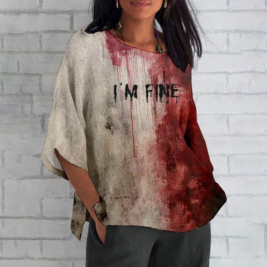 

Women's Bloody Im Fine Halloween Printed Cotton And Linen Shirt