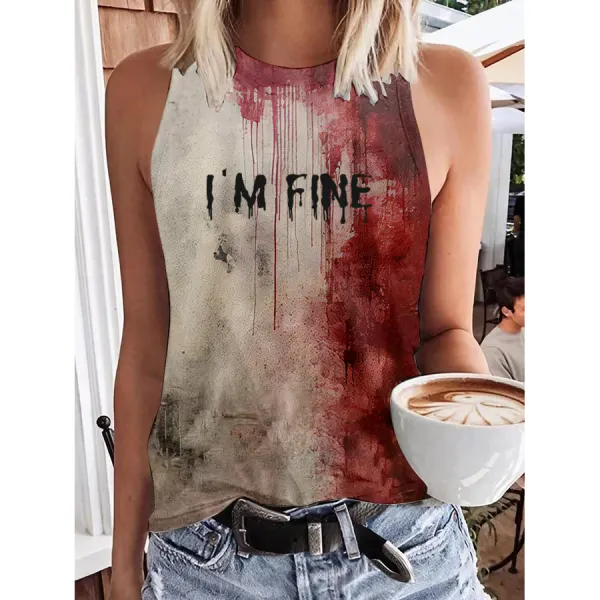 Women's Bloody Im Fine Halloween Print Tank Top - Trisunshine.com 