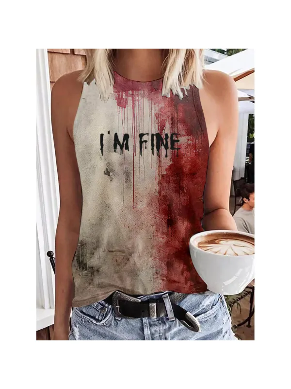 Women's Bloody Im Fine Halloween Print Tank Top - Anrider.com 