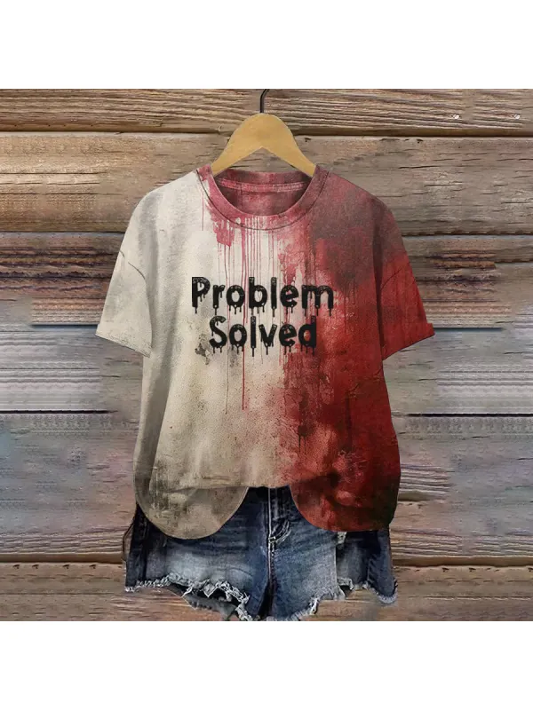 Women's Bloody Problem Solved Halloween Printed T-Shirt - Timetomy.com 