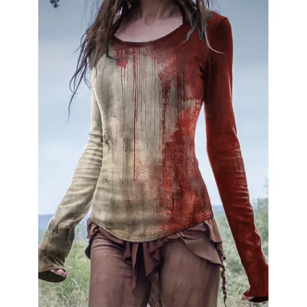 Women's Bloody Halloween Print Top - Dozenlive.com 