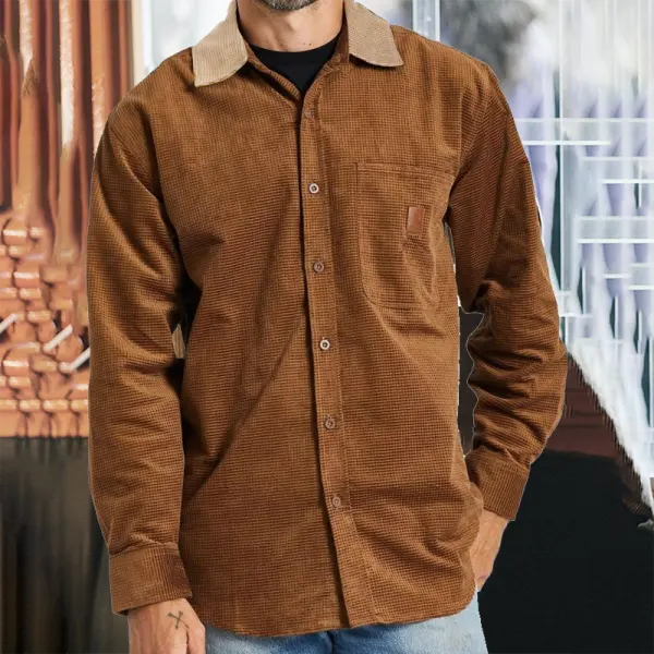 Men's Vintage Spliced Contrasting Corduroy Shirt Jacket - Nicheten.com 