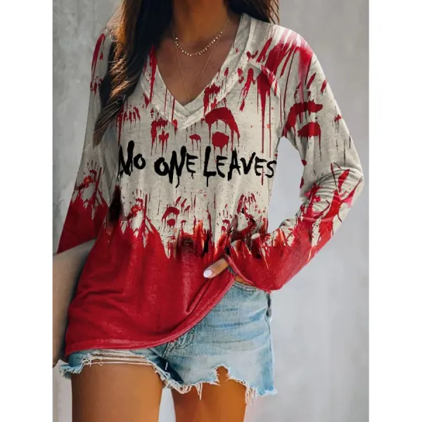 Women's NO ONE Leaves Halloween Print T-Shirt - Dozenlive.com 