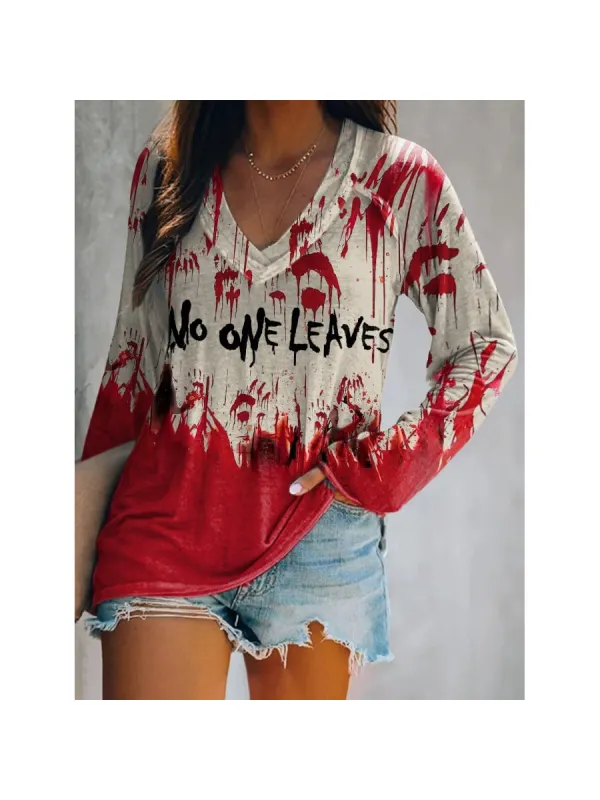 Women's NO ONE Leaves Halloween Print T-Shirt - Anrider.com 