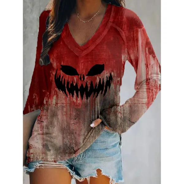 Women's Vintage Halloween Bloody Casual Long Sleeve T-Shirt - Dozenlive.com 