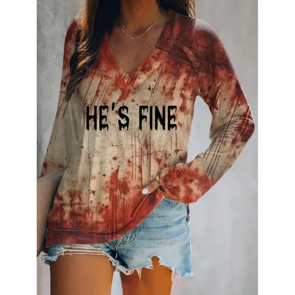 Women's He's Fine Halloween Print T-shirt - Dozenlive.com 