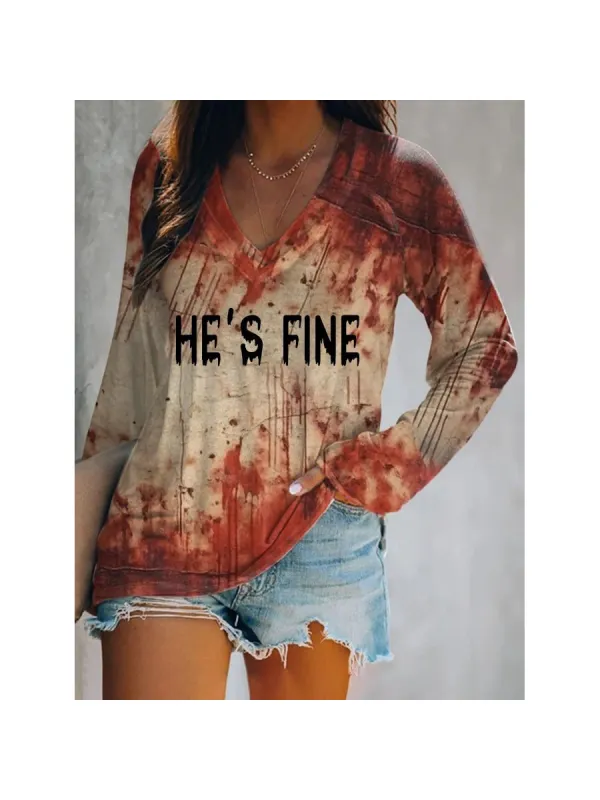 Women's He's Fine Halloween Print T-shirt - Anrider.com 