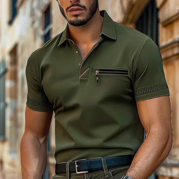 Men's Outdoor Solid Pocket Zip Tactical Polo T-Shirt - Dozenlive.com 