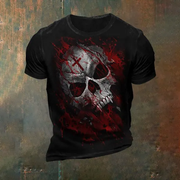 Skull Cross Print T-shirt - Dozenlive.com 