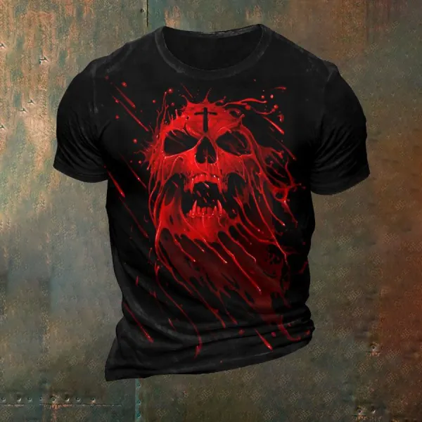 Skull And Cross Halloween Print T-Shirt - Dozenlive.com 