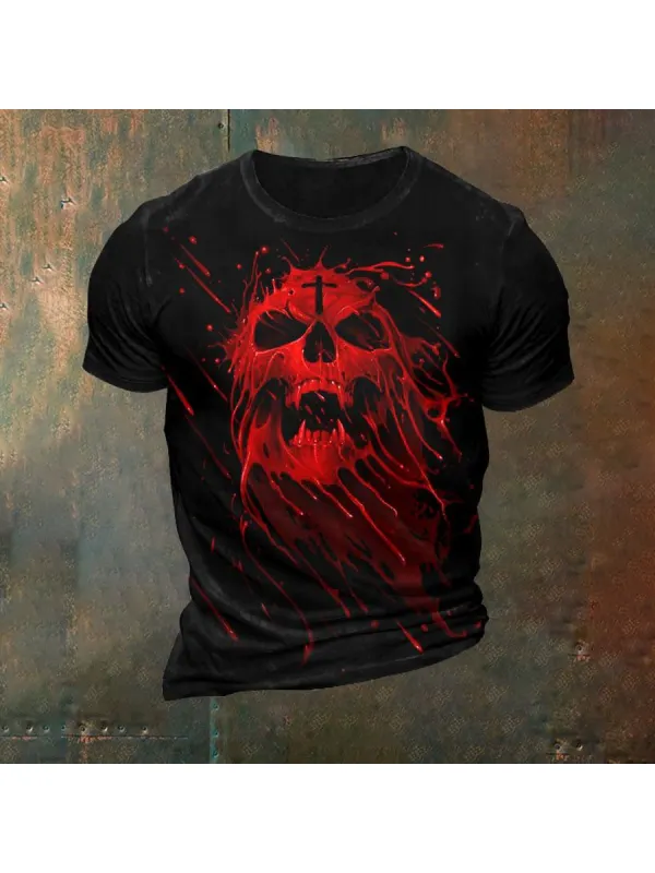 Skull And Cross Halloween Print T-Shirt - Timetomy.com 