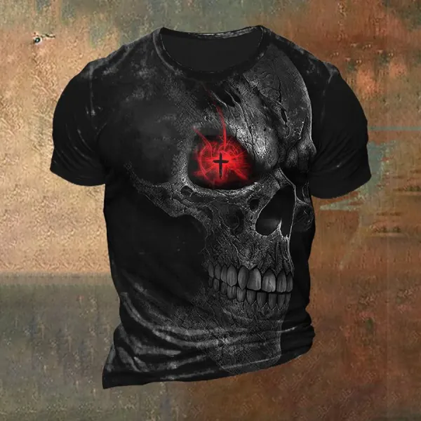 Skull And Cross Halloween Print T-Shirt - Dozenlive.com 