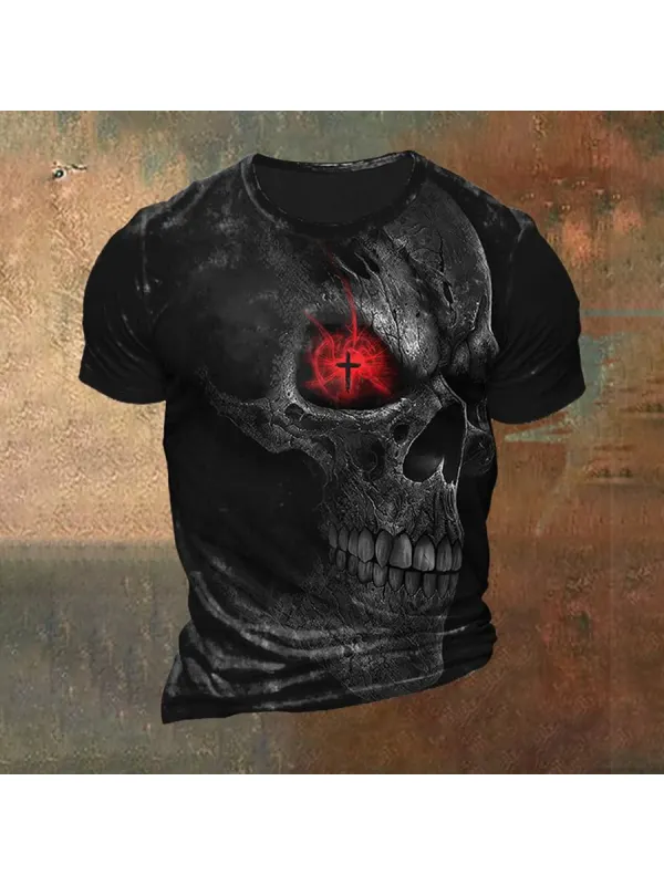 Skull And Cross Halloween Print T-Shirt - Anrider.com 