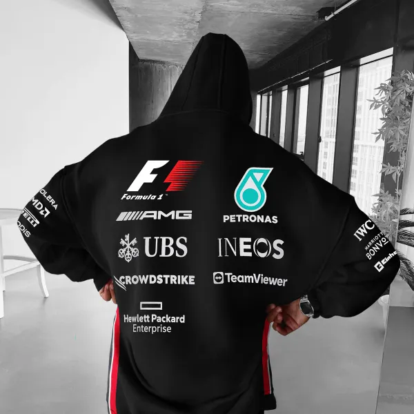 Oversize Racing Graphic Print Hoodie Mercedes AMG Petronas Formula One Team Hoodie - Dozenlive.com 