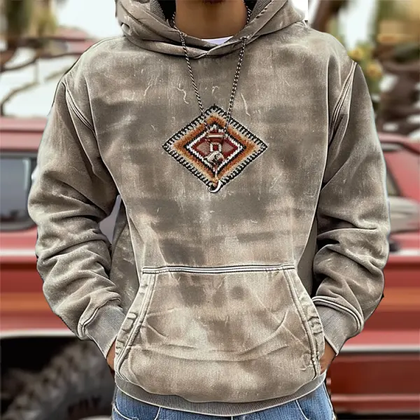 Retro Tribal Print Loose Hooded Sweatshirt - Dozenlive.com 