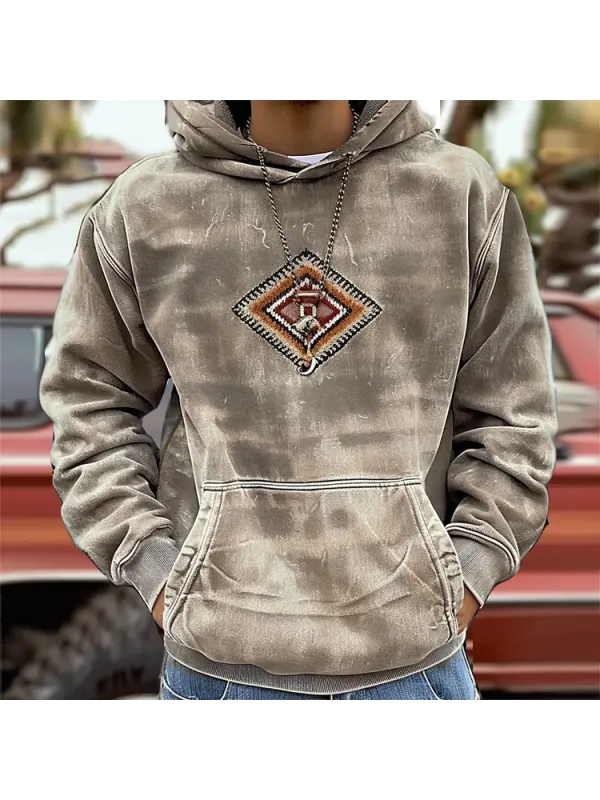 Retro Tribal Print Loose Hooded Sweatshirt - Anrider.com 