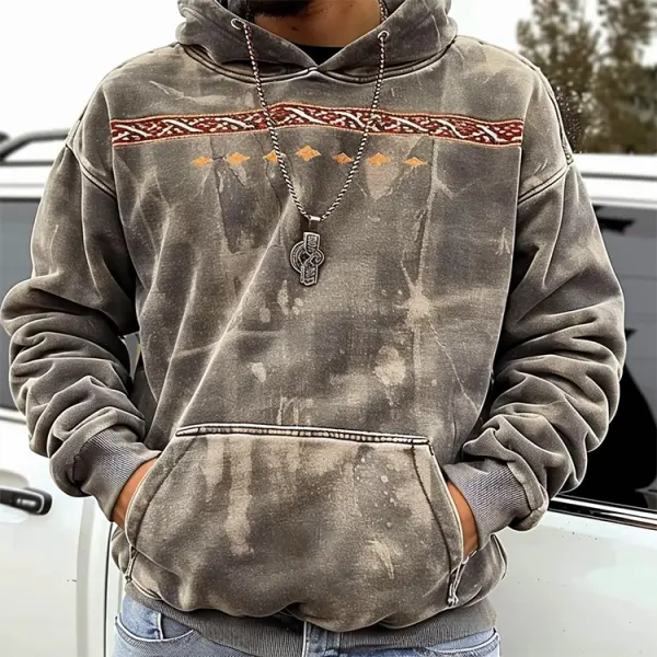 Retro Tribal Print Loose Hooded Sweatshirt - Dozenlive.com 